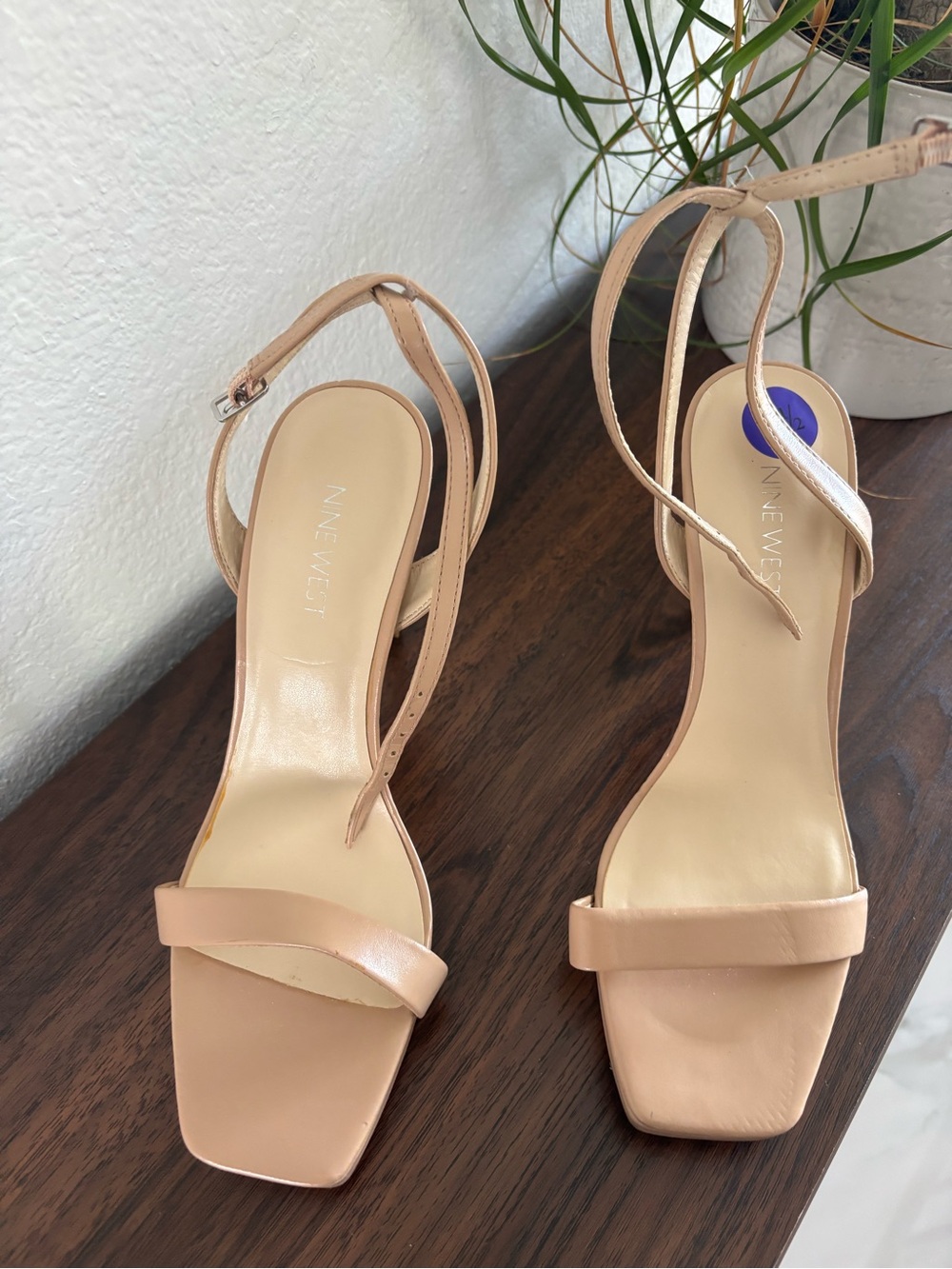 Nine West Nude Beige Ankle-Strap Square-Toe Heels